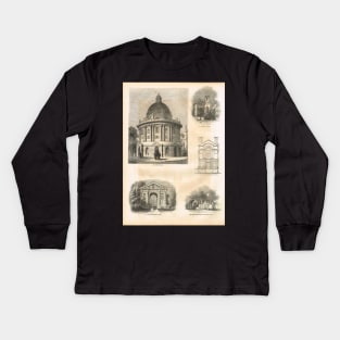 19th Century engraved scenes of Oxford, England Kids Long Sleeve T-Shirt